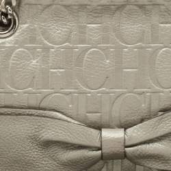 CH Carolina Herrera Silver Monogram Embossed Leather Audrey Bow Shoulder Bag