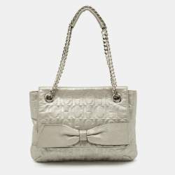 CH Carolina Herrera Silver Monogram Embossed Leather Audrey Bow Shoulder Bag