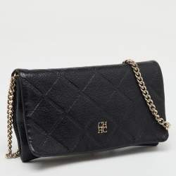 مملوكة مسبقًا CH Carolina Herrera Black Leather Chain Crossbody Bag