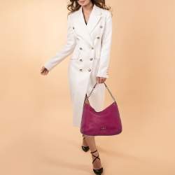 CH Carolina Herrera Pink Grained Leather Zip Hobo