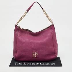 CH Carolina Herrera Pink Grained Leather Zip Hobo