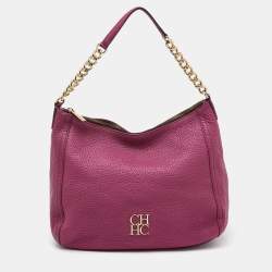 CH Carolina Herrera Pink Grained Leather Zip Hobo
