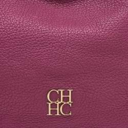 CH Carolina Herrera Pink Grained Leather Zip Hobo