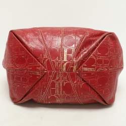 CH Carolina Herrera Red/Gold Monogram Leather Chain Tote