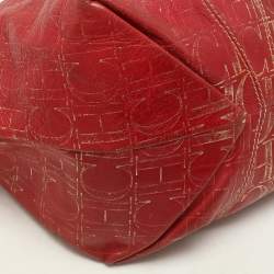 CH Carolina Herrera Red/Gold Monogram Leather Chain Tote