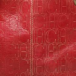 CH Carolina Herrera Red/Gold Monogram Leather Chain Tote