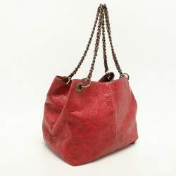 CH Carolina Herrera Red/Gold Monogram Leather Chain Tote
