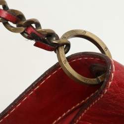CH Carolina Herrera Red/Gold Monogram Leather Chain Tote