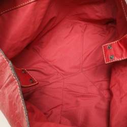 CH Carolina Herrera Red/Gold Monogram Leather Chain Tote
