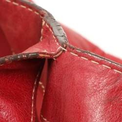 CH Carolina Herrera Red/Gold Monogram Leather Chain Tote