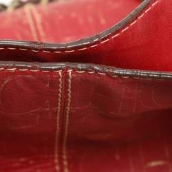 CH Carolina Herrera Red/Gold Monogram Leather Chain Tote