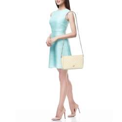 CH Carolina Herrera Cream Quilted Leather Flap Crossbody Bag