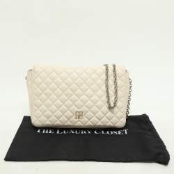 CH Carolina Herrera Cream Quilted Leather Flap Crossbody Bag