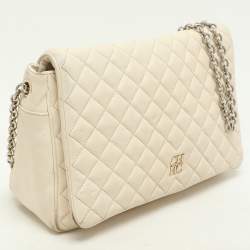CH Carolina Herrera Cream Quilted Leather Flap Crossbody Bag