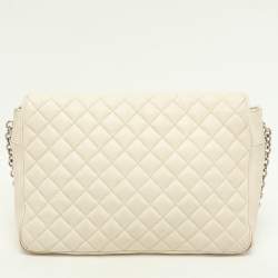 CH Carolina Herrera Cream Quilted Leather Flap Crossbody Bag