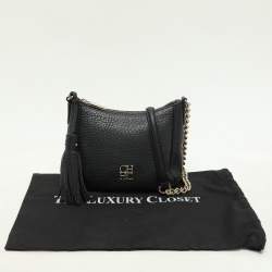 Carolina Herrera Black Leather Chain Tassel Shoulder Bag