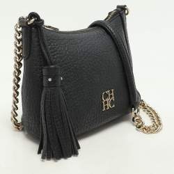 Carolina Herrera Black Leather Chain Tassel Shoulder Bag