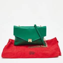 CH Carolina Herrera Green Leather Envelope Flap Crossbody Bag