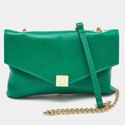 CH Carolina Herrera Green Leather Envelope Flap Crossbody Bag