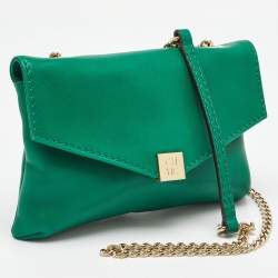CH Carolina Herrera Green Leather Envelope Flap Crossbody Bag