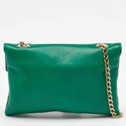 CH Carolina Herrera Green Leather Envelope Flap Crossbody Bag