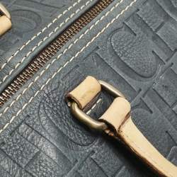 CH Carolina Herrera Navy Blue Monogram Embossed Leather Large Andy Boston Bag