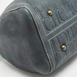 CH Carolina Herrera Navy Blue Monogram Embossed Leather Large Andy Boston Bag
