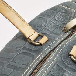 CH Carolina Herrera Navy Blue Monogram Embossed Leather Large Andy Boston Bag