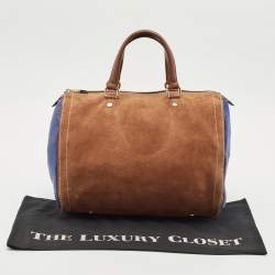 CH Carolina Herrera Brown/Blue Nubuck and Leather Andy Boston Bag