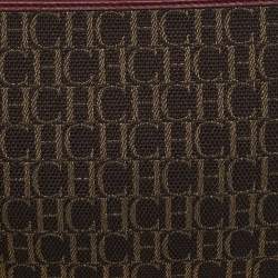 CH Carolina Herrera Burgundy/Brown Monogram Canvas and Leather Scarf Flat Pouch