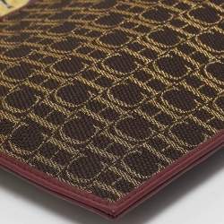 CH Carolina Herrera Burgundy/Brown Monogram Canvas and Leather Scarf Flat Pouch
