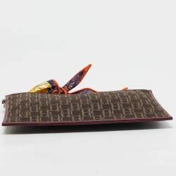CH Carolina Herrera Burgundy/Brown Monogram Canvas and Leather Scarf Flat Pouch
