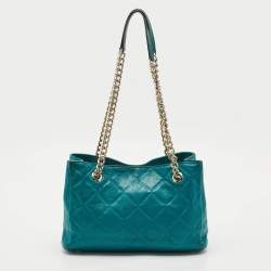 Pre Owned حقيبة يد توتس سي أتش كارولينا هيريرا سلسلة جلد منقوش مبطن أخضر