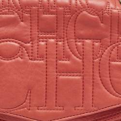 CH Carolina Herrera Red Monogram Leather Double Flap Shoulder Bag