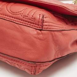 CH Carolina Herrera Red Monogram Leather Double Flap Shoulder Bag