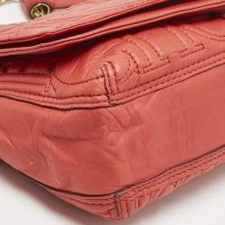 CH Carolina Herrera Red Monogram Leather Double Flap Shoulder Bag