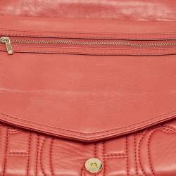 CH Carolina Herrera Red Monogram Leather Double Flap Shoulder Bag