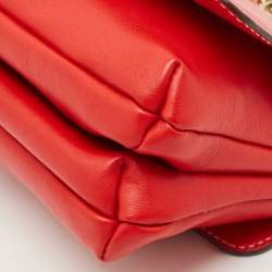 CH Carolina Herrera Red Leather Double Flap Chain Shoulder Bag  