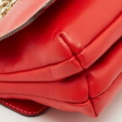 CH Carolina Herrera Red Leather Double Flap Chain Shoulder Bag  