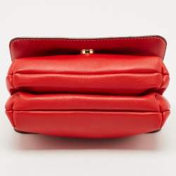 CH Carolina Herrera Red Leather Double Flap Chain Shoulder Bag  