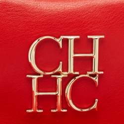 CH Carolina Herrera Red Leather Double Flap Chain Shoulder Bag  