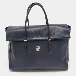 CH Carolina Herrera Blue Leather Tempo Collection Adagio Tote