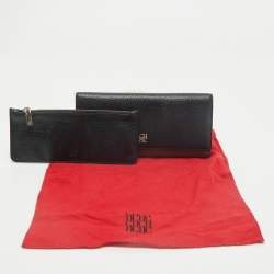 CH Carolina Herrera Black/Brown Leather Long Trifold Wallet