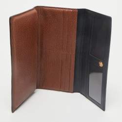CH Carolina Herrera Black/Brown Leather Long Trifold Wallet