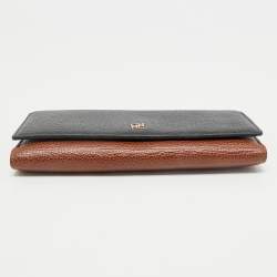 CH Carolina Herrera Black/Brown Leather Long Trifold Wallet