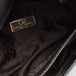CH Carolina Herrera Metallic Grey Quilted Embossed Leather Flap Clutch