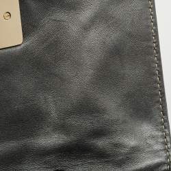 CH Carolina Herrera Metallic Grey Quilted Embossed Leather Flap Clutch