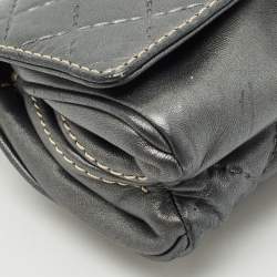 CH Carolina Herrera Metallic Grey Quilted Embossed Leather Flap Clutch
