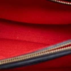 CH Carolina Herrera Navy Blue Monogram Leather Pushlock Top Handle Bag