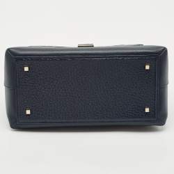 CH Carolina Herrera Navy Blue Monogram Leather Pushlock Top Handle Bag